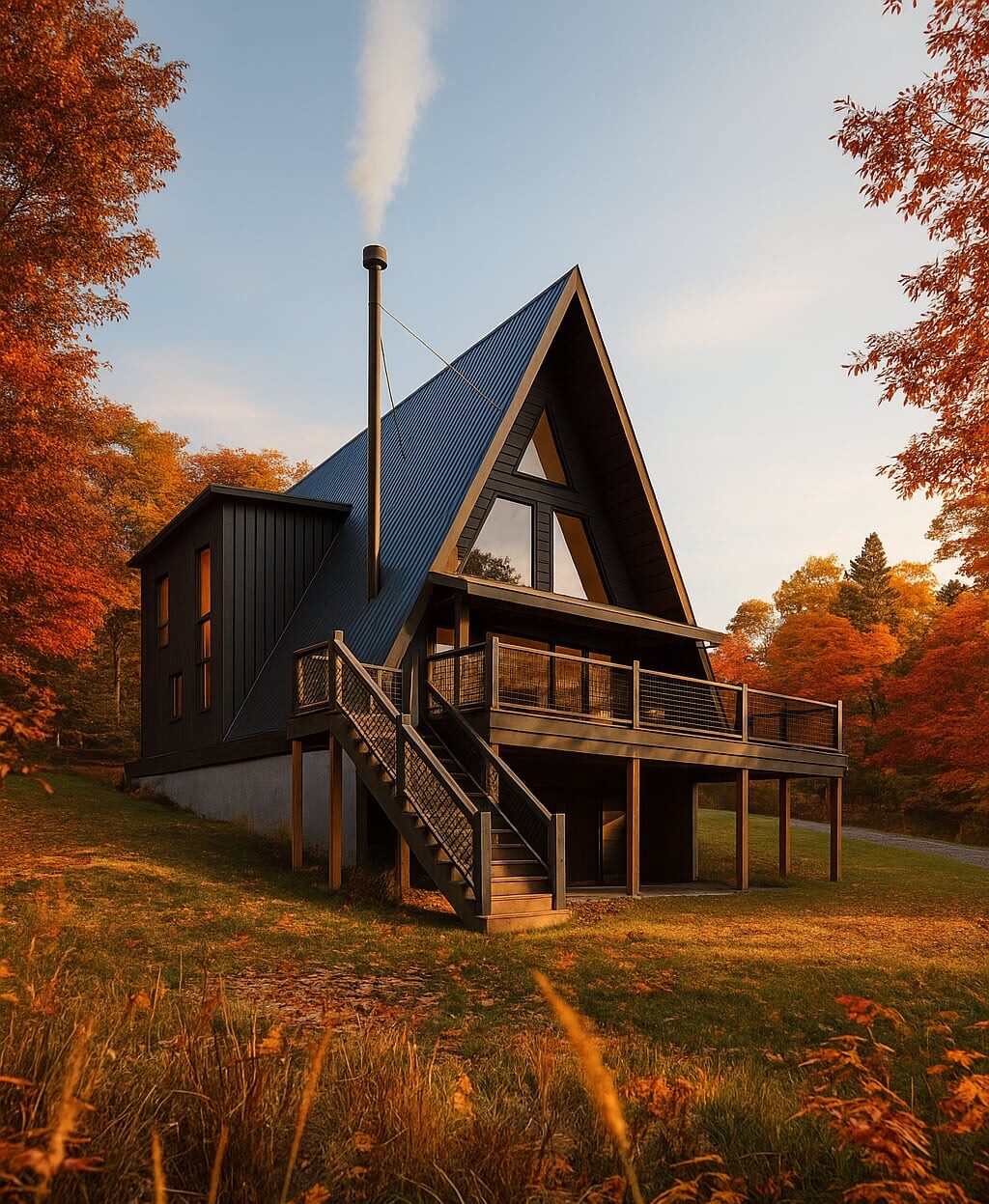 Chalet moderne en A-frame avec terrasse – plan architectural réalisé par UNI Architecture en Outaouais